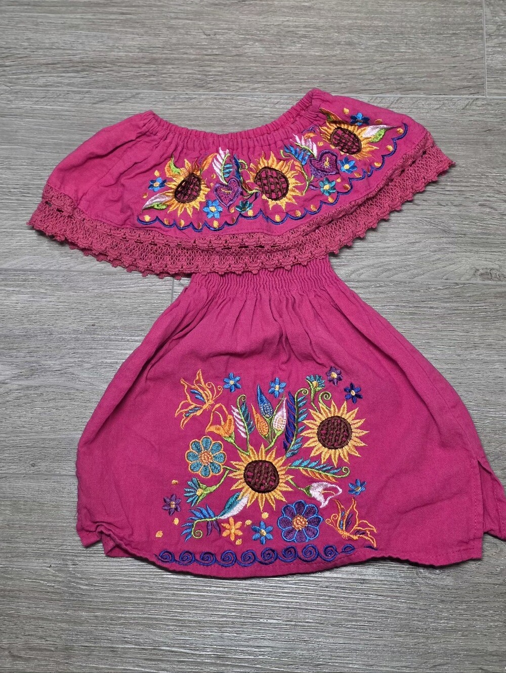 Mexican Dress Toddler Size 2 Off Shoulder Floral Cinco De Mayo Pink